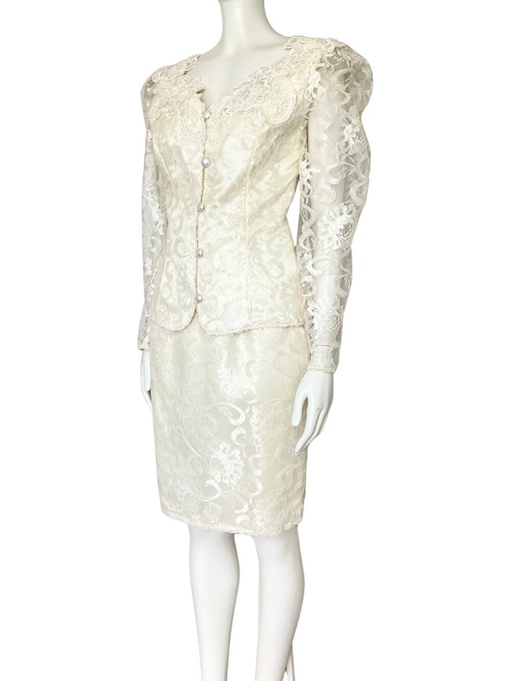 Vintage 80s Scott McClintock Ivory Lace Wedding Skirt Suit Set. XS 4. Bridal - Picture 2 of 14